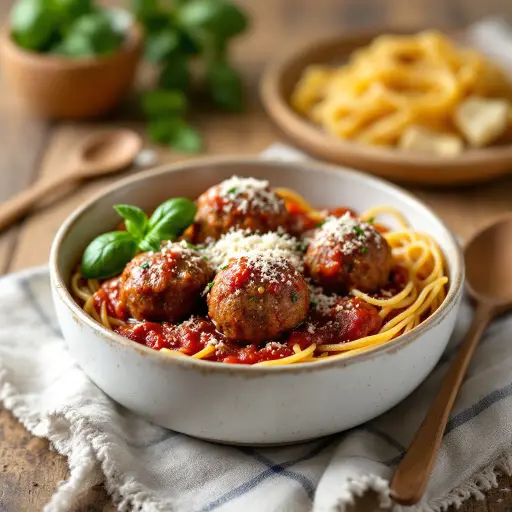 Classic Homemade Beef Meatballs with Marinara Sauce styled food shot