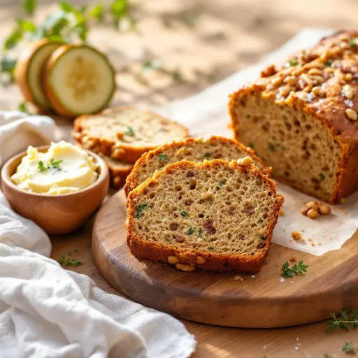 Classic Homemade Zucchini Bread with Cinnamon and Walnuts styled food shot