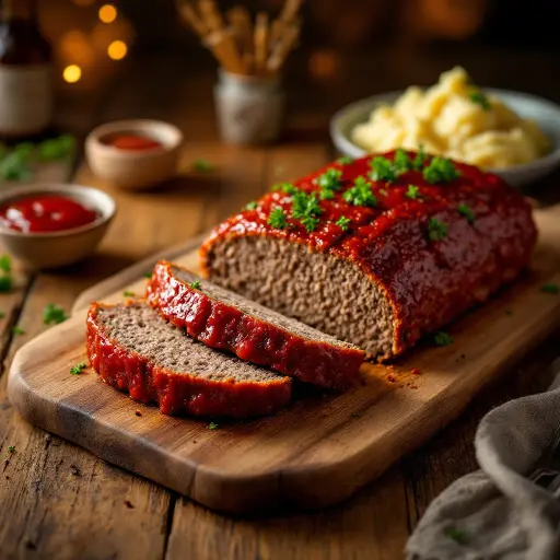 Classic Homestyle Meatloaf styled food shot