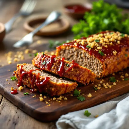 Classic Homestyle Meatloaf styled food shot