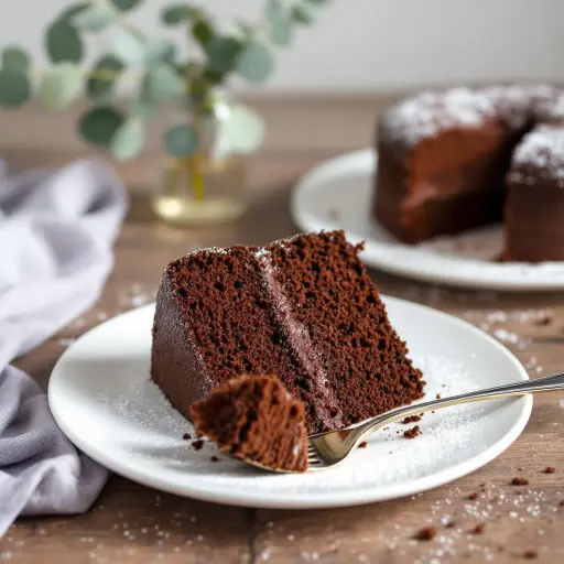 Classic Moist Chocolate Cake styled food shot