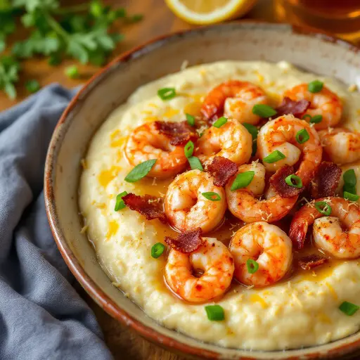 Classic Shrimp and Grits styled food shot