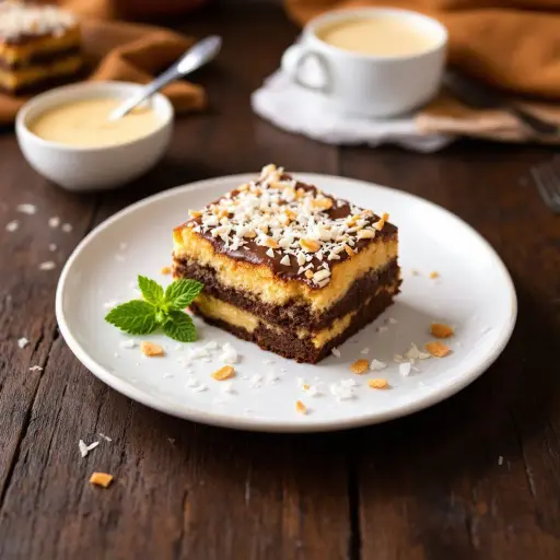 Coconut Macaroon Brownies styled food shot