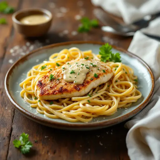 Creamy Garlic Chicken styled food shot