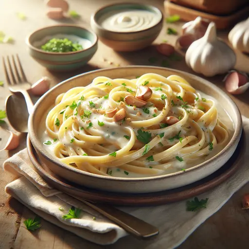 Creamy Garlic Pasta styled food shot