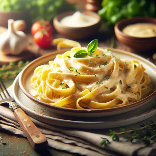 Creamy Homemade Fettuccine Alfredo styled food shot