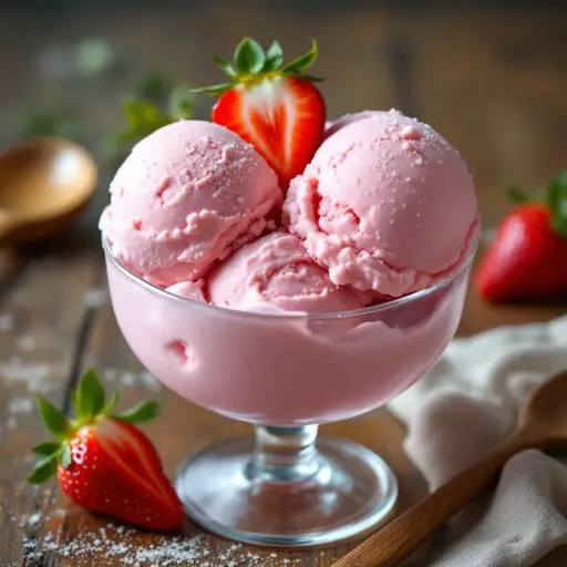 Creamy Homemade Strawberry Ice Cream styled food shot