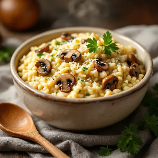 Creamy Mushroom Risotto styled food shot