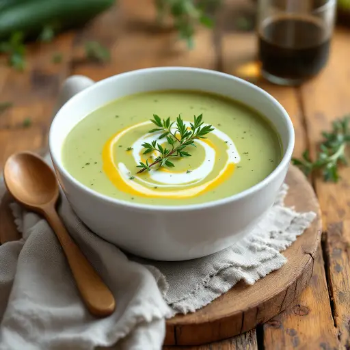 Creamy Zucchini Soup styled food shot