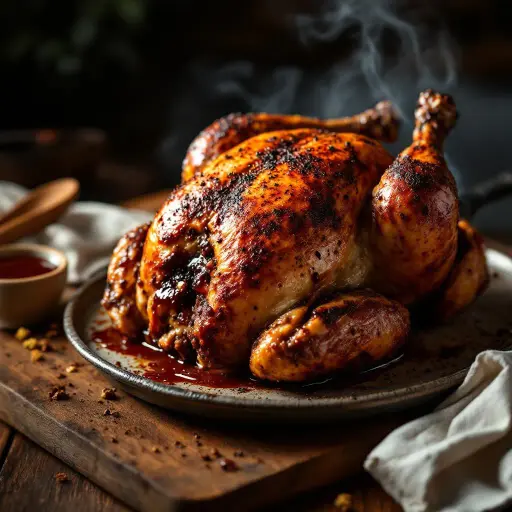 Delicious Juicy Smoked Whole Chicken styled food shot