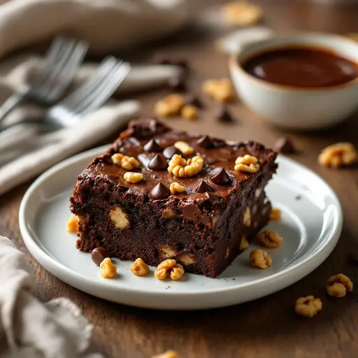 Double Chocolate Walnut Brownies styled food shot