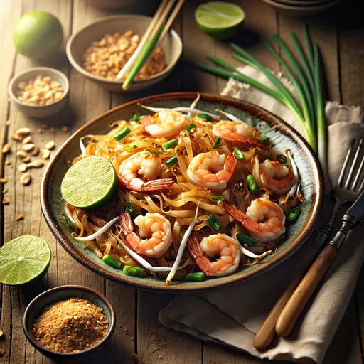 Easy Shrimp Pad Thai styled food shot