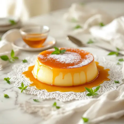 Flan (Spanish Caramel Custard) styled food shot