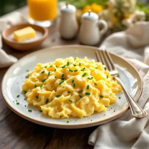Fluffy Scrambled Eggs styled food shot