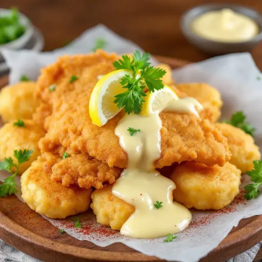 Fried Catfish with Hushpuppies styled food shot