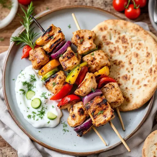 Greek Chicken Souvlaki styled food shot