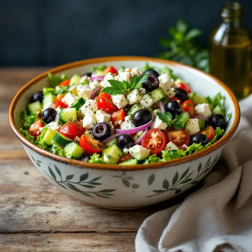 Greek Salad with Feta styled food shot