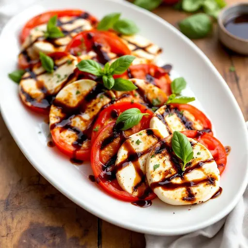 Grilled Caprese Salad styled food shot