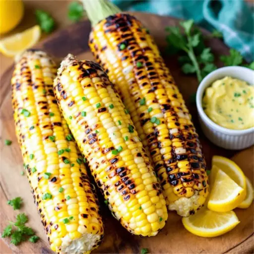 Grilled Corn on the Cob with Herb Butter styled food shot