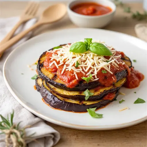 Grilled Eggplant Parmesan styled food shot