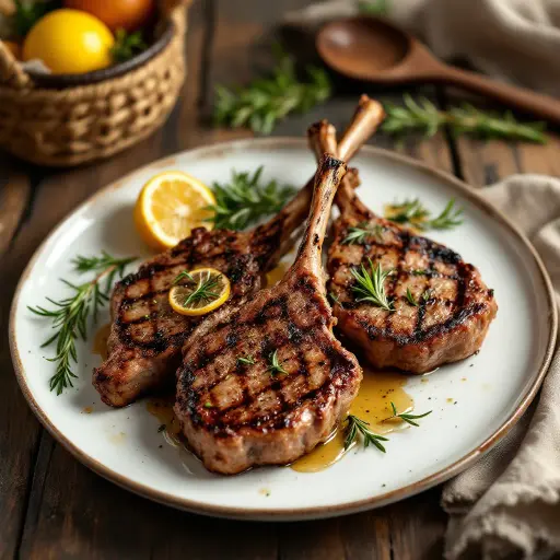 Grilled Lamb Chops with Rosemary styled food shot