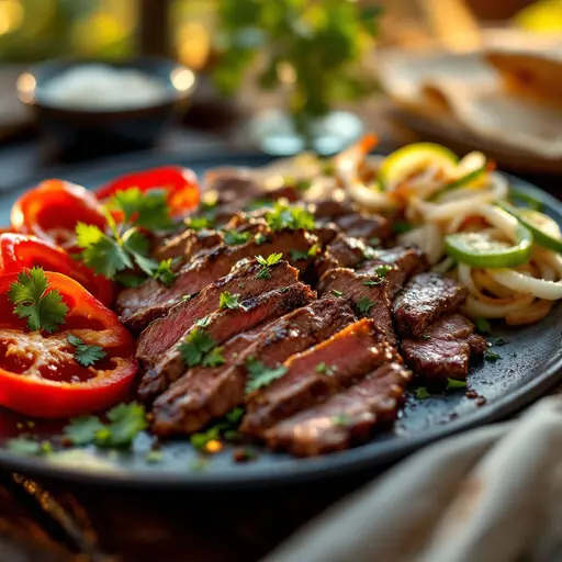 Grilled Steak Fajitas styled food shot