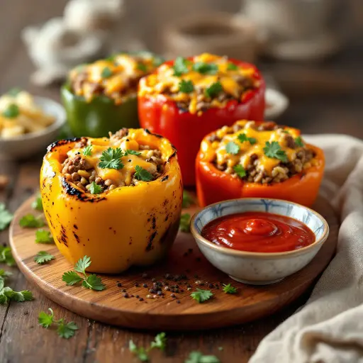 Grilled Stuffed Bell Peppers styled food shot