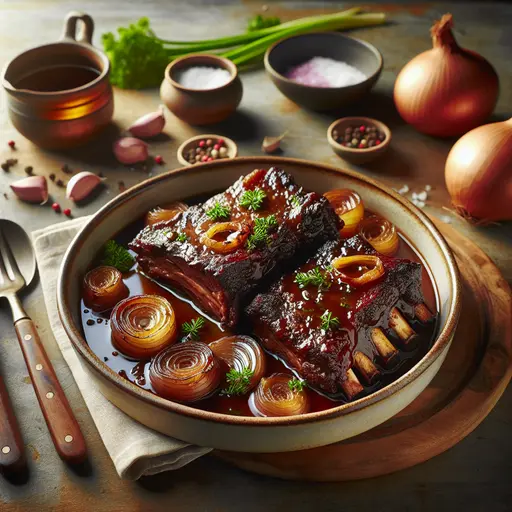 Hearty Vermont Maple-Glazed Short Ribs styled food shot