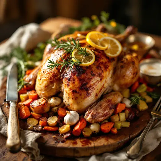 Herb-Roasted Chicken with Garlic and Lemon styled food shot