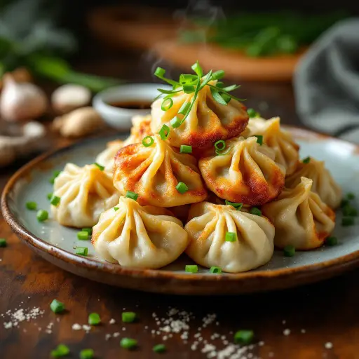 Homemade Chinese Pork and Chive Dumplings styled food shot