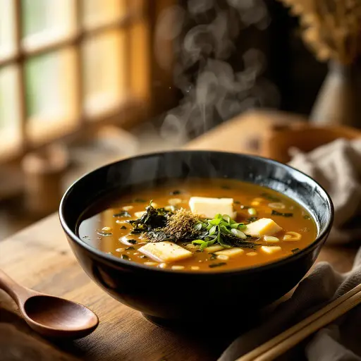 Homemade Japanese Miso Soup styled food shot