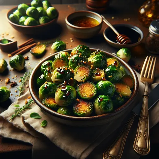 Honey Balsamic Glazed Brussels Sprouts styled food shot