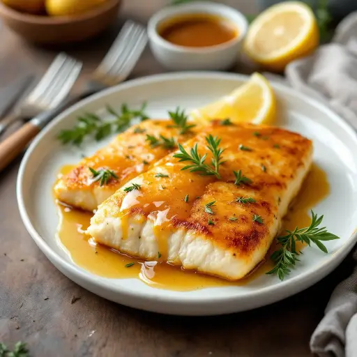 Honey Mustard Glazed Fish styled food shot