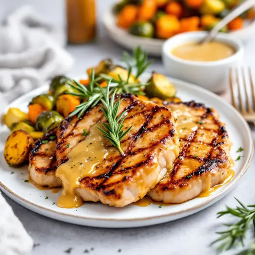 Honey Mustard Glazed Pork Chops styled food shot