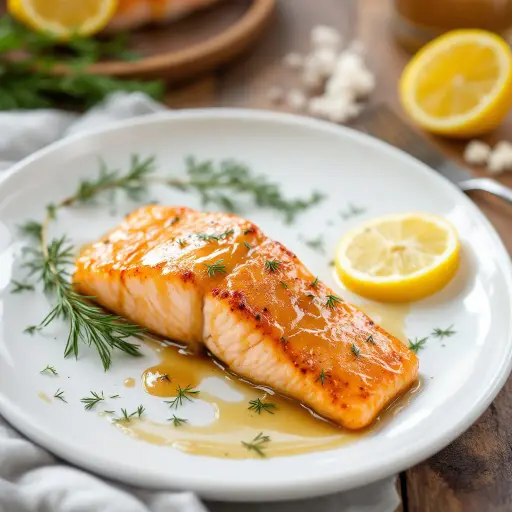 Honey Mustard Glazed Salmon styled food shot