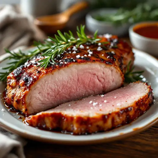 Juicy and Tender Smoked Pork Tenderloin styled food shot