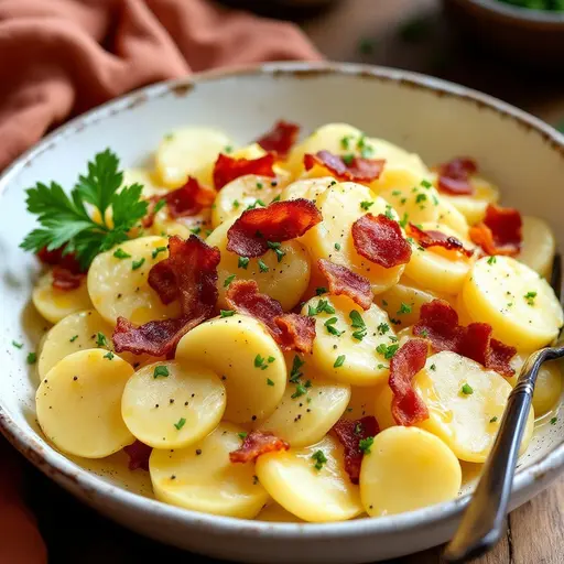 Kartoffelsalat (German Potato Salad) styled food shot