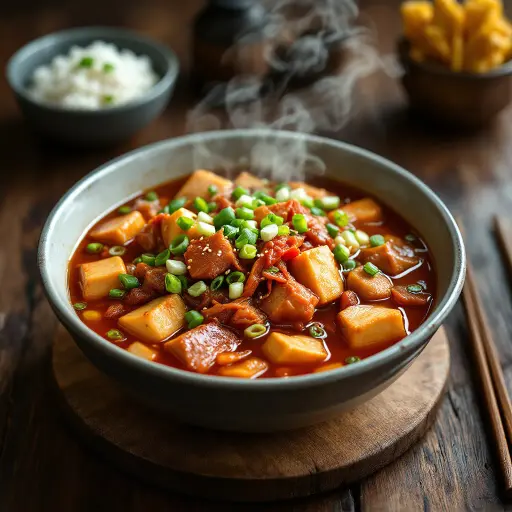 Kimchi Jjigae (Korean Kimchi Stew) styled food shot