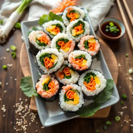 Korean Gimbap (Seaweed Rice Rolls) styled food shot