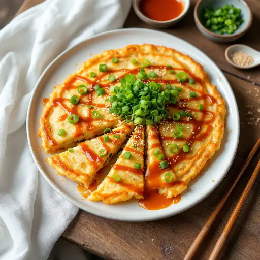Korean Pajeon (Green Onion Pancake) styled food shot