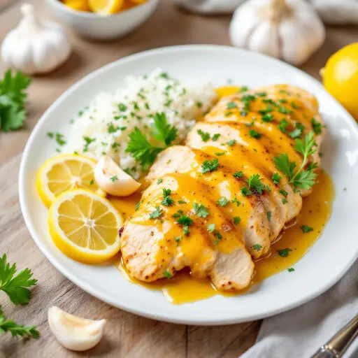 Lemon Garlic Chicken styled food shot