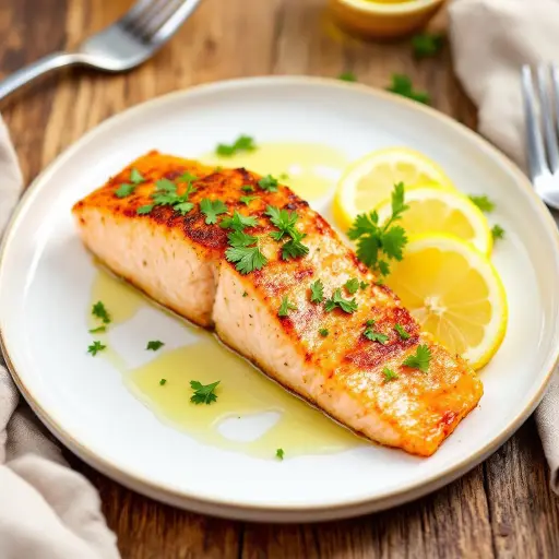 Lemon Garlic Salmon styled food shot