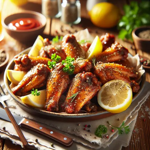 Zesty Flavor Hacks: Elevating Lemon Pepper Wings Beyond the Basics styled food shot