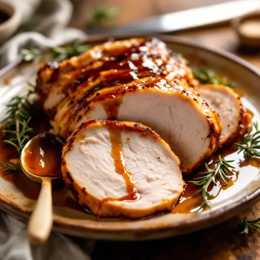 Maple-Bourbon Glazed Smoked Turkey Breast styled food shot