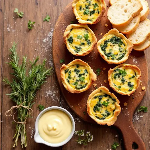 Mini Quiches with Spinach and Cheese styled food shot