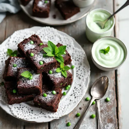 Mint Chocolate Chip Brownies styled food shot