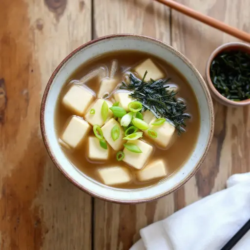 Miso Soup with Tofu styled food shot