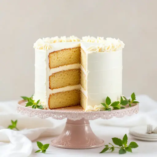 Moist Vanilla Layer Cake styled food shot