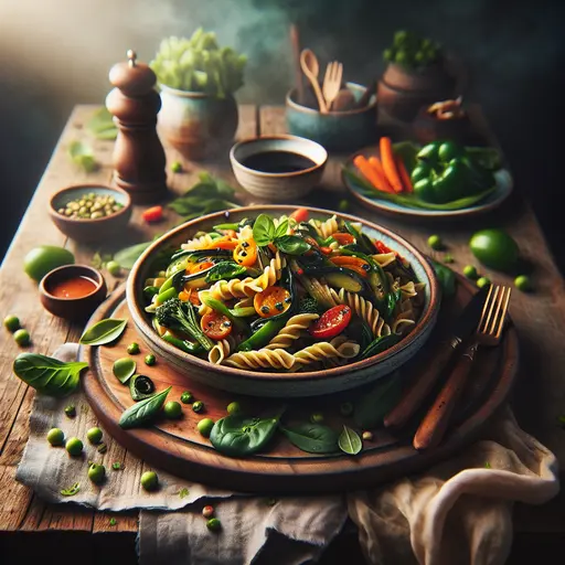 Pasta Primavera styled food shot