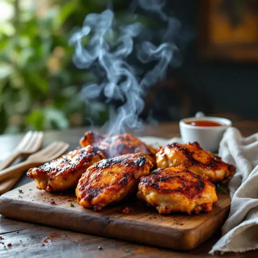 Perfect Smoked Chicken Thighs with Crispy Skin styled food shot